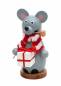 Preview: Räuchermännchen Maus grau farbig mit Geschenk