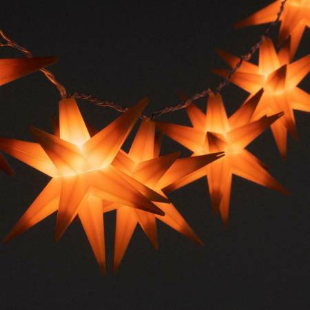 Sternen-Kette, Leucht-Sterne, Party-Deko, Deko-Licht, Sternen-LED-Lichterkette, Weihnachtsdeko, Weihnachtssterne, Leucht-Deko: 10 LED orange, Trafo IP44, Timer, transparentes Kabel, Zuleitung: 5 m, Gesamtlänge: 6,35 m, Sternendurchmesser: 12 cm
