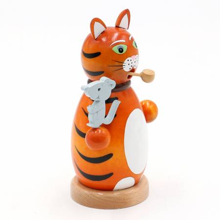 Räuchermännchen Holz Katze mit Maus orange