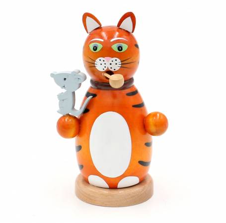 Räuchermännchen Holz Märchen Katze mit Maus orange