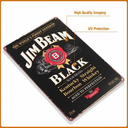 Blechschild Wanddeko Jim Beam Black Whiskey Kneipenschild 20x30cm Retro Vintage