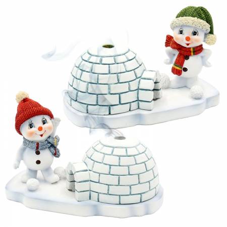 große Polyresin Schneekinder mit Räucher-Iglu SET