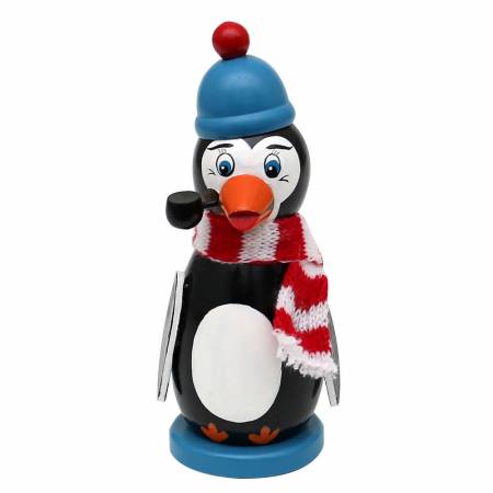 räucherfigur bunter pinguin mit wollschal 14 cm