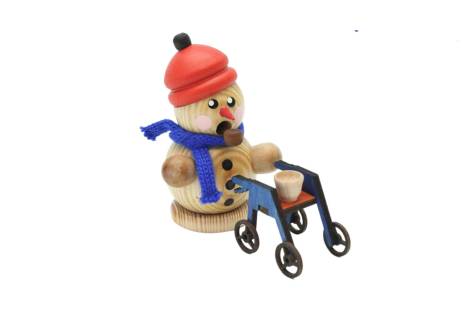 Räuchermännchen Schneemann Rollator Rolli natur  Erzgebirge