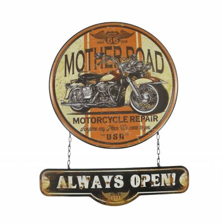 Retro Wandschild Always Open Werkstatt Motorrad