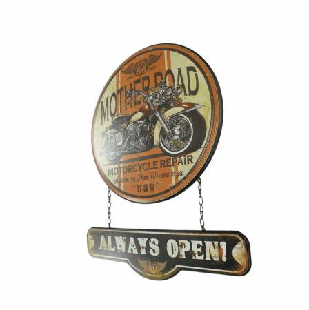 Retro Wandschild Always Open Werkstatt Motorrad