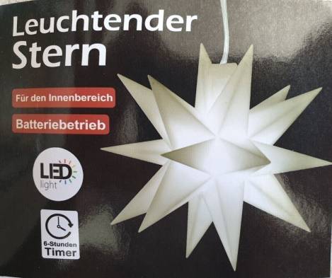 Adventsstern Leuchtstern 3 D Ministern 12cm mit LED, 5m Kabel,Timer