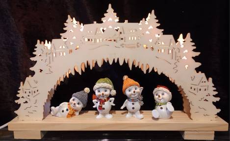 Led Schwibbogen mit Polyresin Schneekinder Figuren