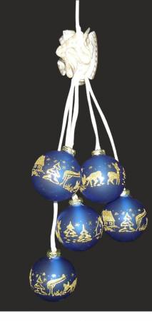 Leuchtgehänge Kugelgehänge - Thüringer Glaskugelschmuck Waldhaus blau gold