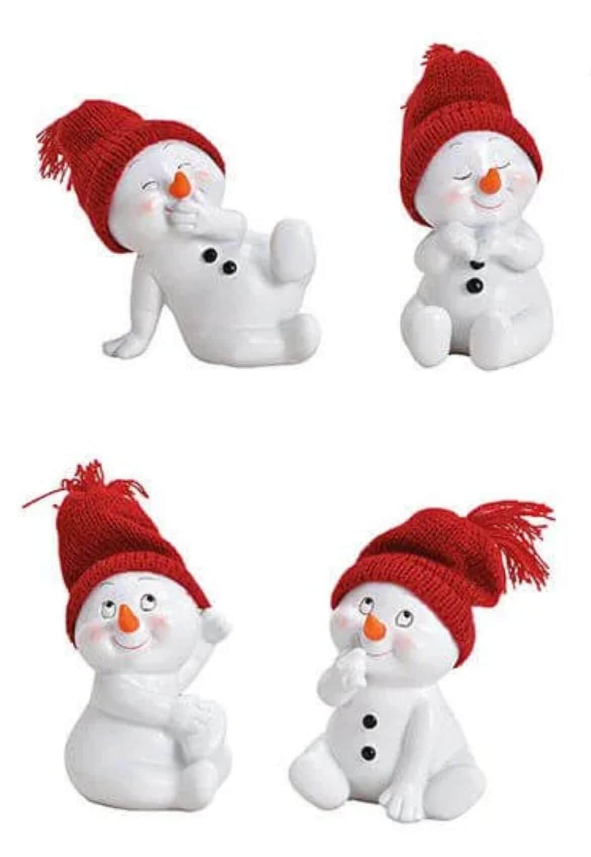 Figur lustige rote Schneemann Schneekinder Mütze