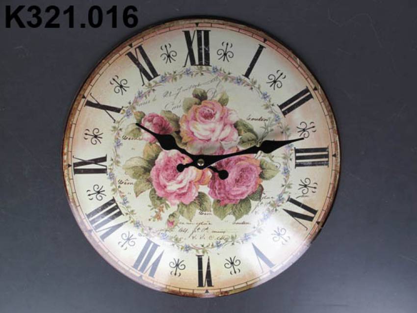 Shabby chic Wanduhr  Rosenbusch Metalzifferblatt Küchenuhr