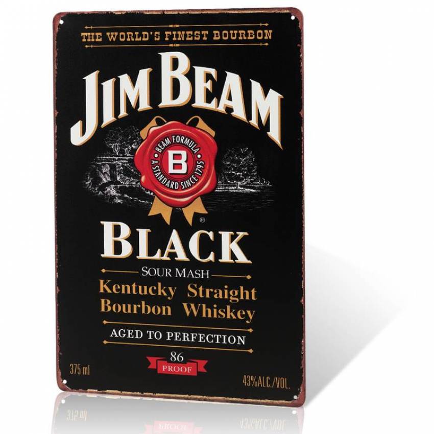 Blechschild Wanddeko Jim Beam Black Whiskey Kneipenschild 20x30cm Retro Vintage