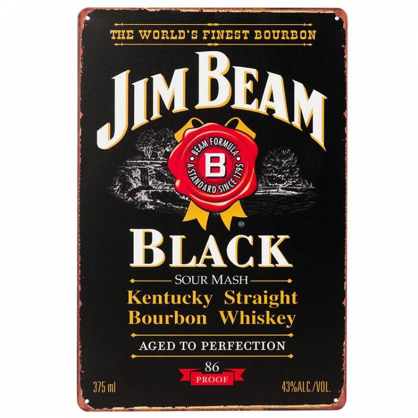 Blechschild Wanddeko Jim Beam Black Whiskey Kneipenschild 20x30cm Retro Vintage