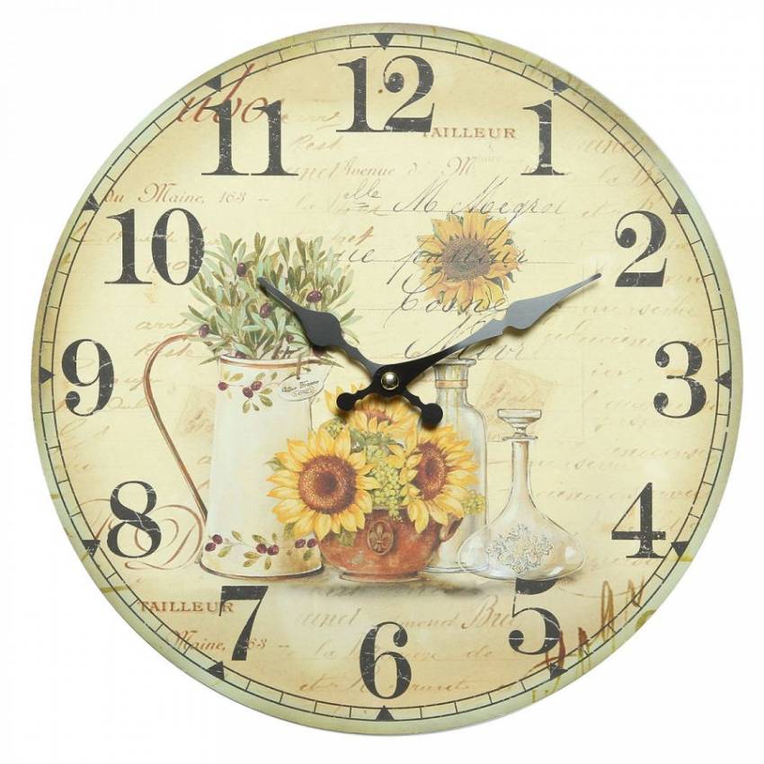 wanduhr mit sonnenblumen olivenzweig 28 cm