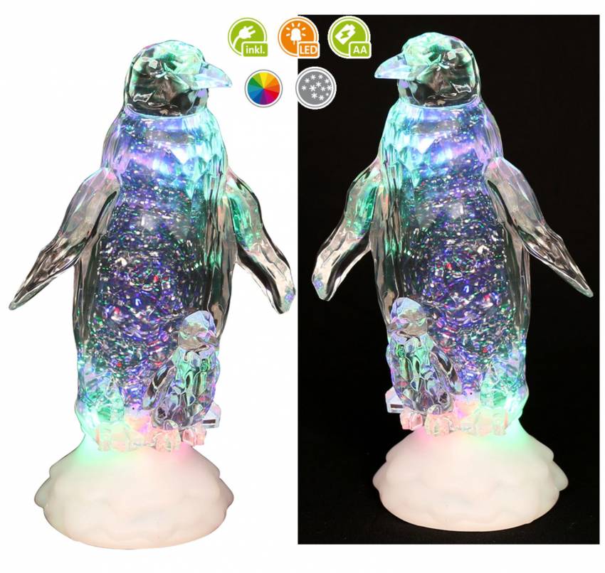 Acryl-LED Pinguin mit Glitterwirbel und Farbwechsel glitzerwasserfigur