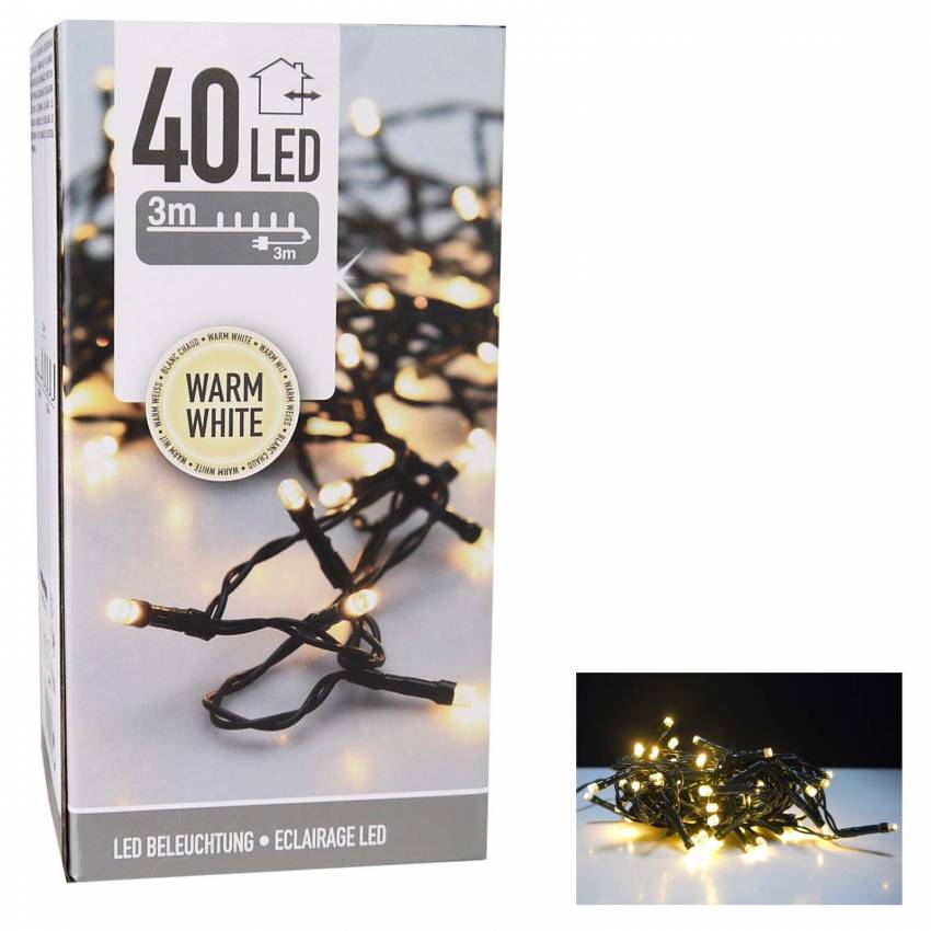 Lichterkette 40 LED, warmes weiß für aussen Kunststoff, Länge 600 cm