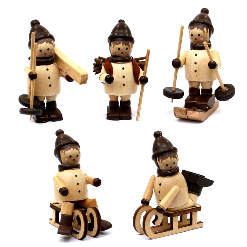 miniaturen holz Winterkinderfiguren schneekinder set basteln