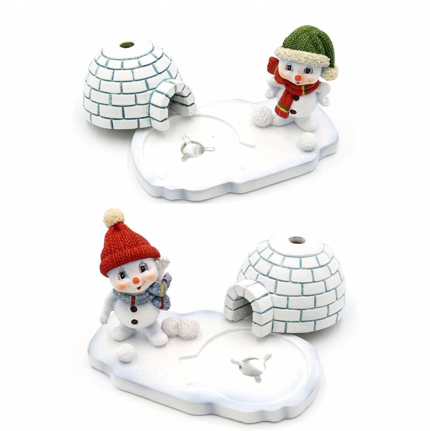 große Polyresin Schneekinder mit Räucher-Iglu SET