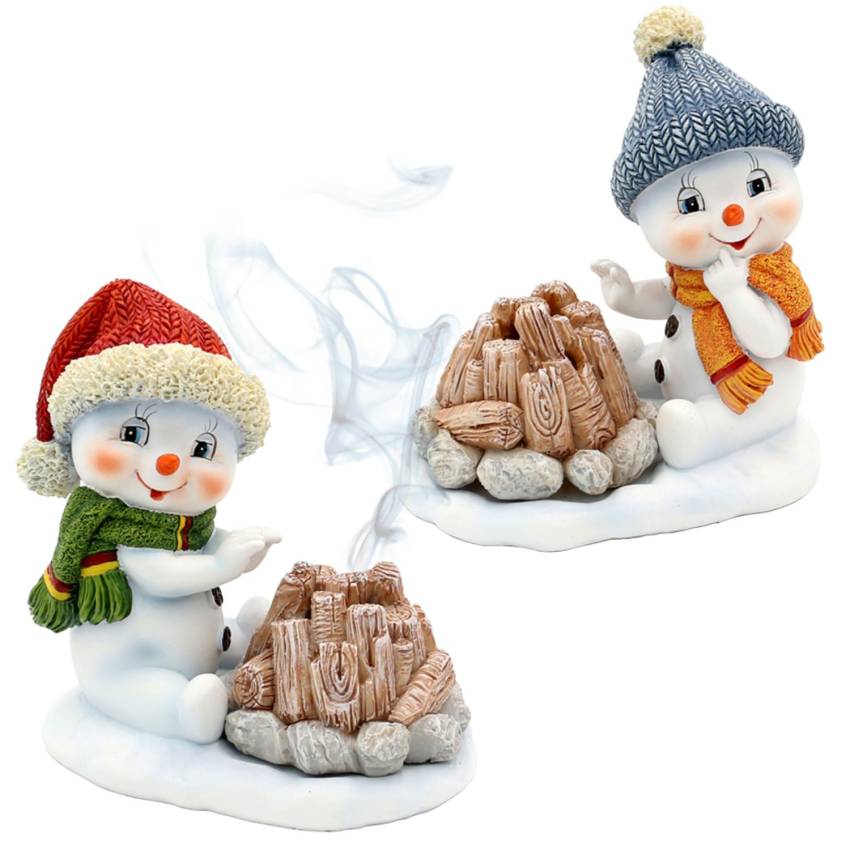 Polyresin Schneekinder Schneemann Räucher Lagerfeuer