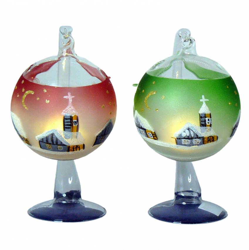 Weihnachtskugel Glas für Teelicht mit Ständer  grün und rot