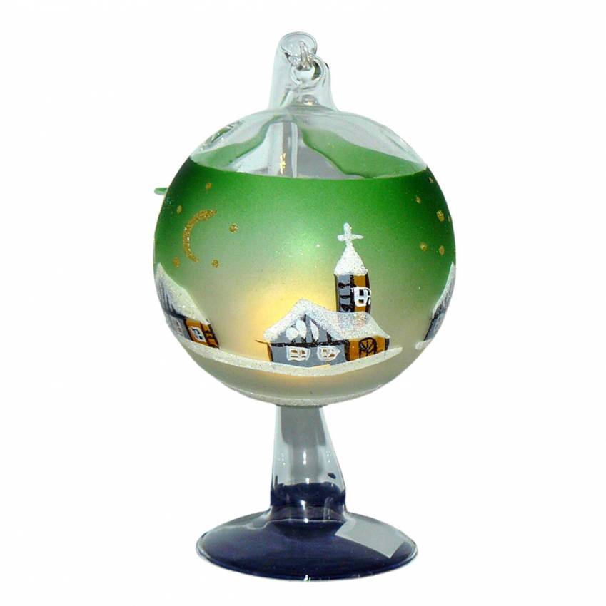 Weihnachtskugel Glas für Teelicht mit Ständer  grün