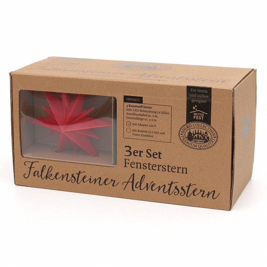 3er Set Plastik Weihnachtsstern 3  Farben Timer Innen oder Aussen