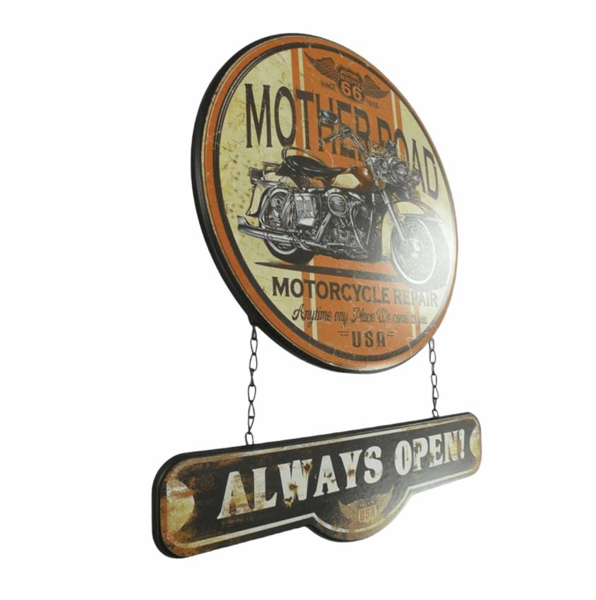 Retro Wandschild Always Open Werkstatt Motorrad