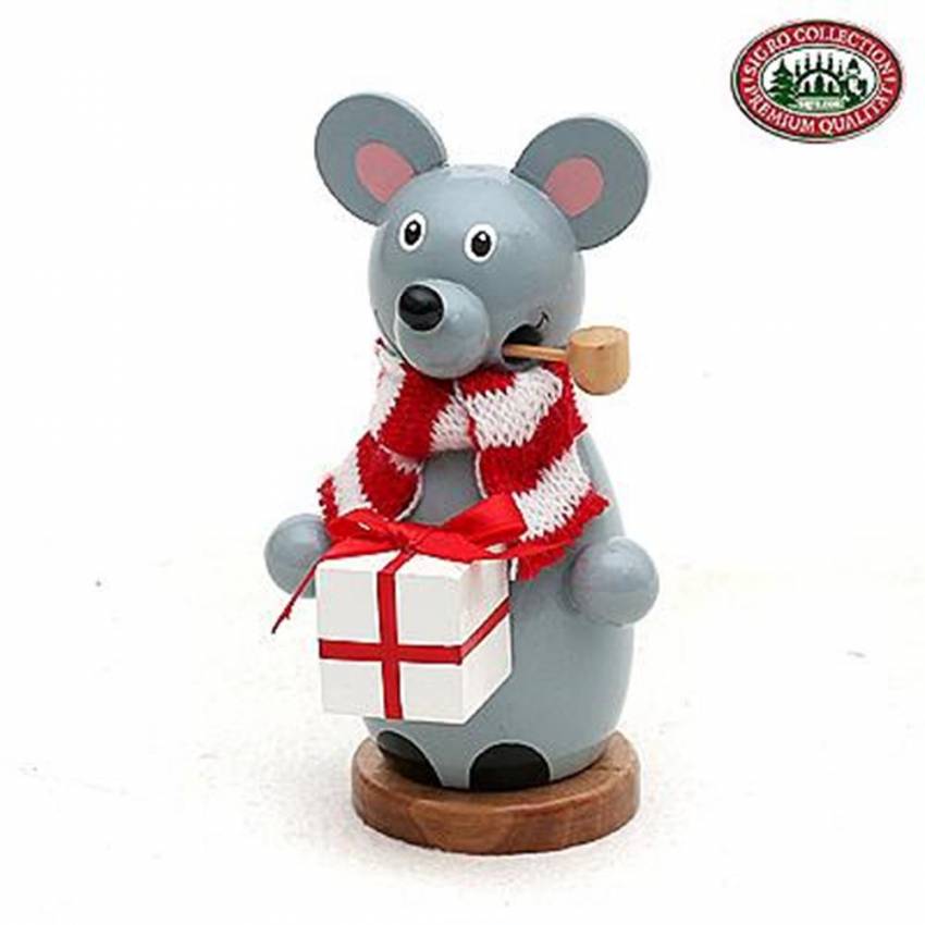 Räuchermännchen Maus grau farbig mit Geschenk