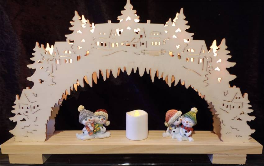 Led Schwibbogen mit Polyresin Schneekinder Figuren