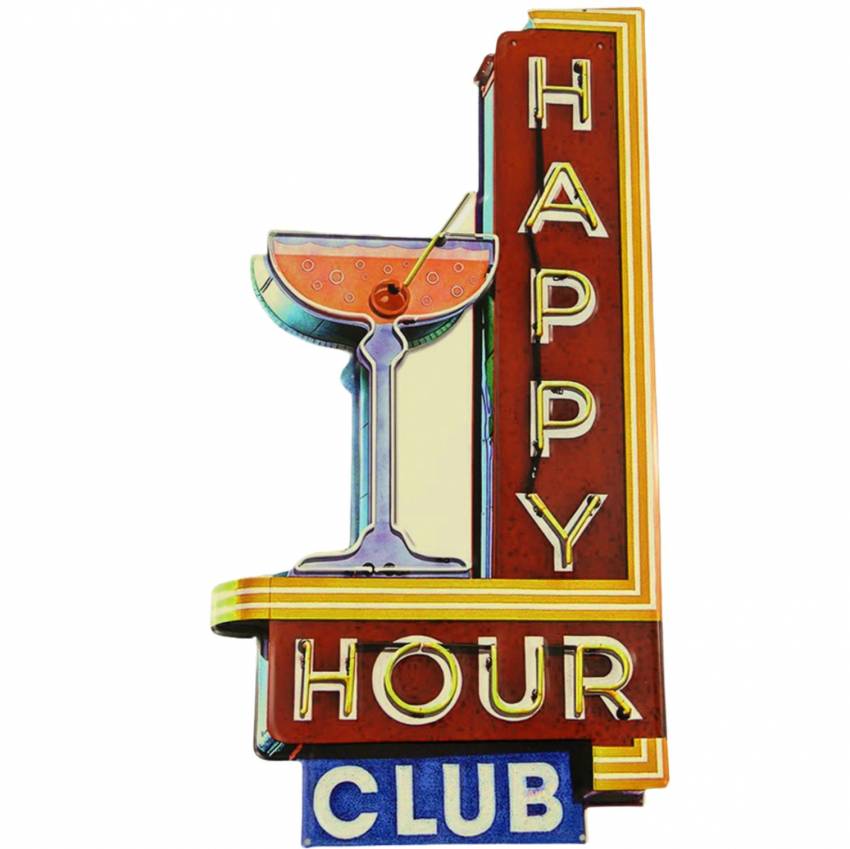 großes Wandschild Blechschild Happy Hour Club Cocktail Bar Kneipe Shabby