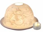 Dome Light Schneemann mit Winterkindern LED beleuchtet Windlicht keramik