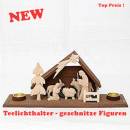 weihnachtskrippe flachgeschnitzte figuren teelichhalter messing